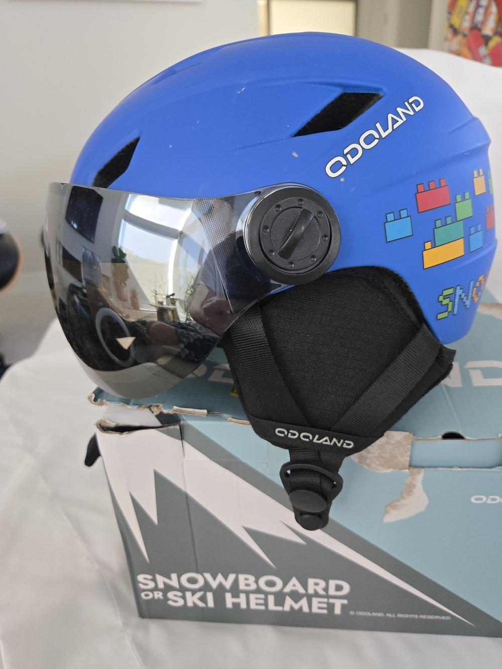 Odoland Kid's Ski Snowboard Sled Helmet with Goggles Visor Blue SMALL